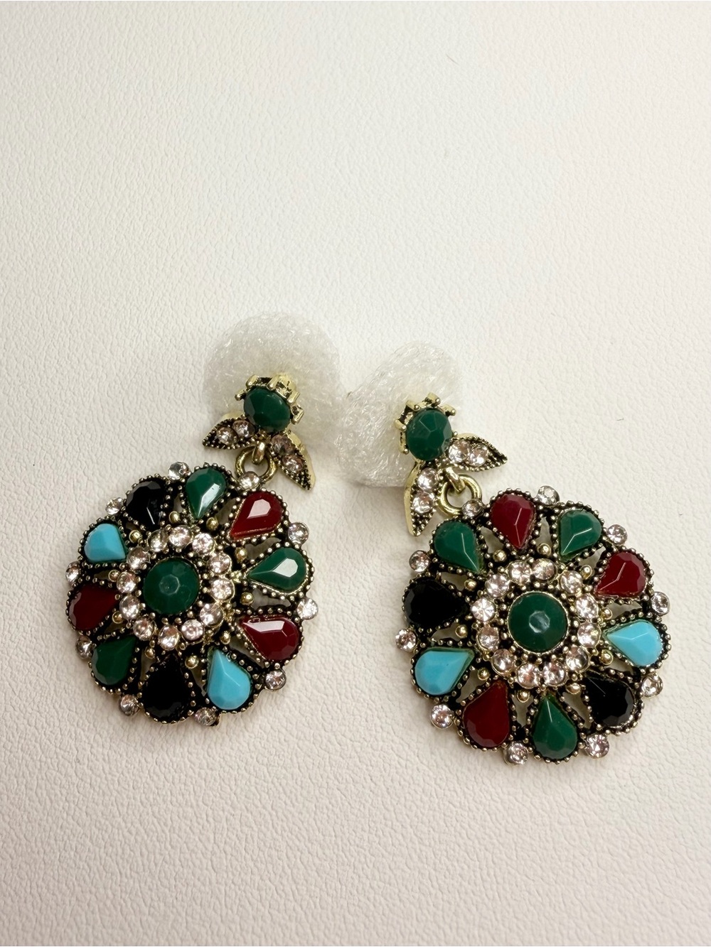 Multi-Color Drop Earrings with Green Accents - Picture 5 of 7